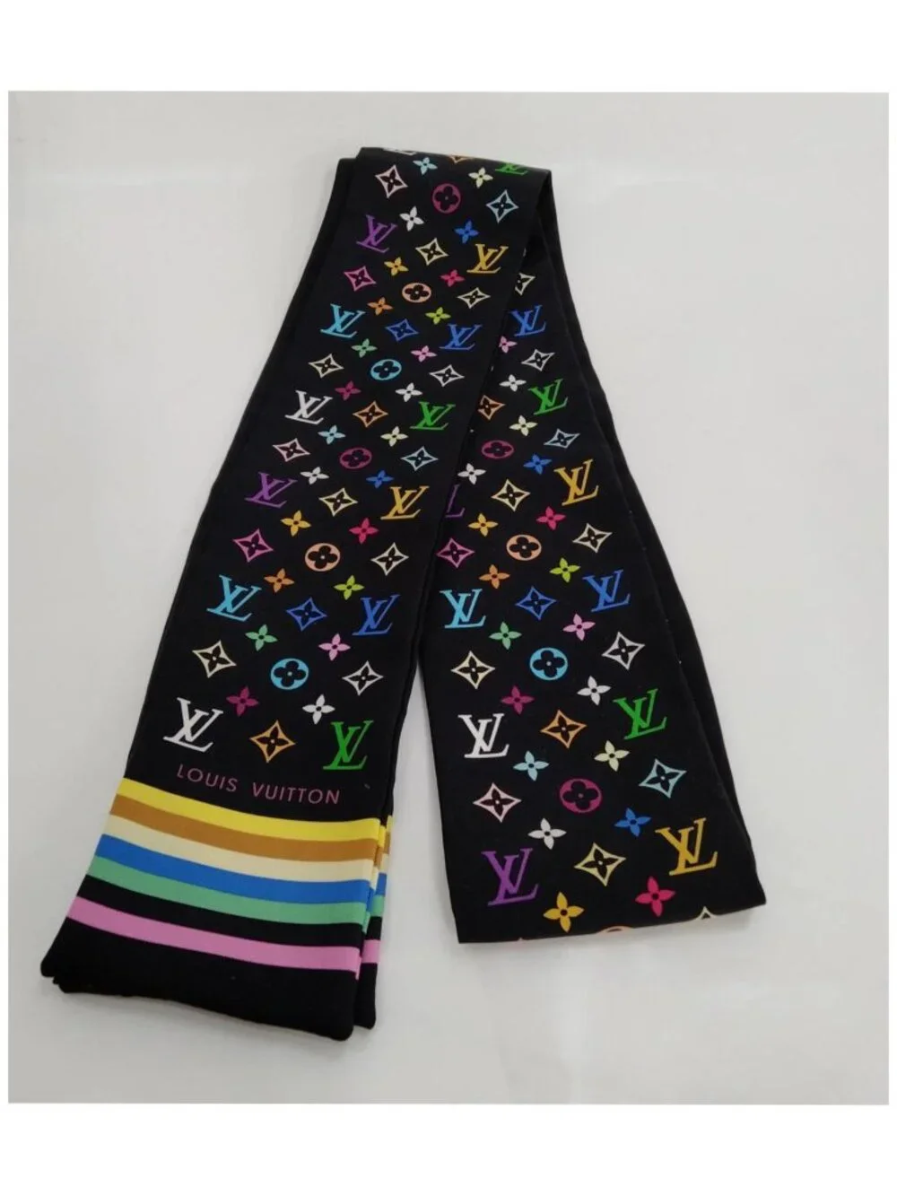 Authentic Louis Vuitton Multicolor Monogram Silk Bandeau Scarf